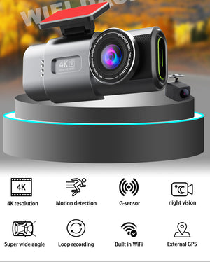 4K Dash Cam UHD 2160P | WiFi Front Dashcam | Night Vision | 64GB Card