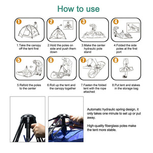 Waterproof Automatic Camping Tent | 3-4 Person, with Moisture Proof Pad (Blue)