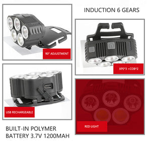 6 Modes LED Head Torch | Induction Headlight Camping COB Infrared Strong Lights