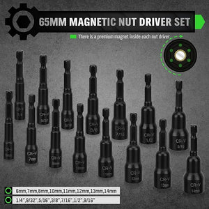 SWANLAKE Magnetic Hex Nut Driver Set | 39PCS | 1/4" Quick-Change | SAE & Metric Cr-V Steel