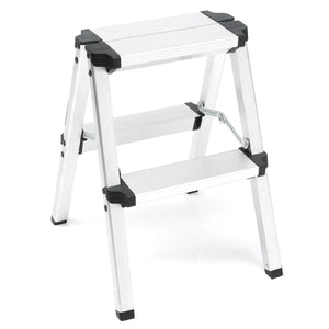 Portable Folding Ladder | 2-Step Aluminum | Lightweight Home Ladder | Anti-Slip | 150KG Capacity