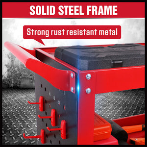 Heavy Duty Steel Tool Trolley | 3-Tier Workshop Cart | Pegboard, Hooks & Locking Swivel Casters