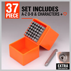 Letter & Number Stamp Punch Set | 37-Piece | DIY Hardened Ball Bearing Steel | 3mm