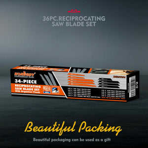 Reciprocating Saw Blade Set | 34-Piece | Wood & Metal Cutting Blades | Storage Pouch Included