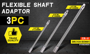 Flexible Socket Extension Bars | 3-Piece Set | 1/2" 1/4" 3/8" Drive | 10" 8" 6" Long