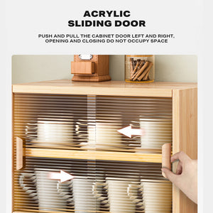 Bamboo Dustproof Cup Storage Cabinet | Sliding Acrylic Door | Stylish & Space-Saving Organizer