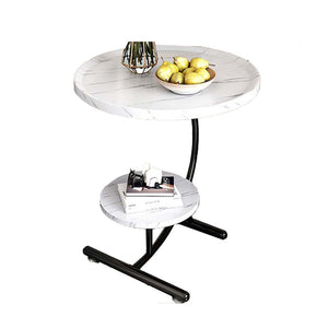 2 Tier End Table | Sofa Side End Table | Round Nightstand with Sturdy Metal Frame