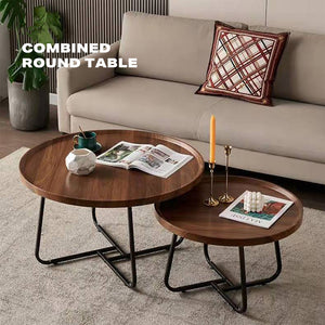 Removable Set of 2 Round Coffee Tables | Walnut Nesting Side End Table