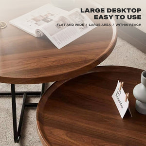 Removable Set of 2 Round Coffee Tables | Walnut Nesting Side End Table