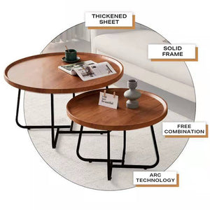 Removable Set of 2 Round Coffee Tables | Walnut Nesting Side End Table