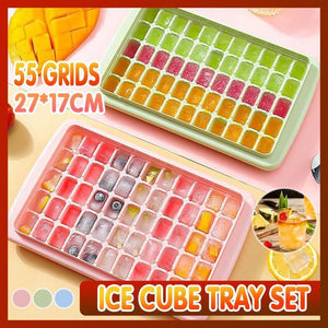 55 Grids Ice Cube Tray Mould | With Lid & Storage Box | Scoop Set | Maker Ice Cube | Blue
