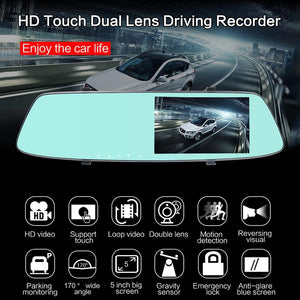 5" LCD Touch Screen Rear View Mirror Car Recorder with Separate Camera