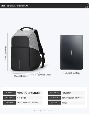 15-inch Multifunction USB Charging Laptop Backpack for Men