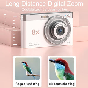 4K 8X Optical Zoom Telescopic Lens Digital Camera | White | 2.88 Inch