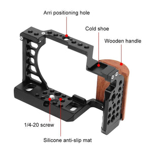 Wood Handle Metal Camera Cage for Sony A6400 / A6300 / A6100 / A6000 | Stabilizer Rig