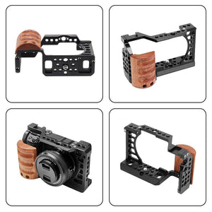 Wood Handle Metal Camera Cage for Sony A6400 / A6300 / A6100 / A6000 | Stabilizer Rig