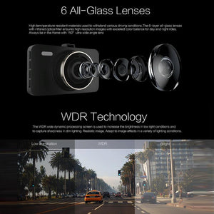 3 Car Dash Cam with 1080P HD Night Vision & 170 Degree View