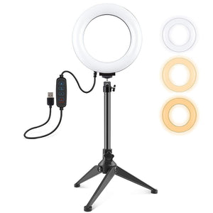 6.2" LED Ring Light with USB 3 Modes Dimmable | Desktop Tripod | Cold Shoe Ball Head