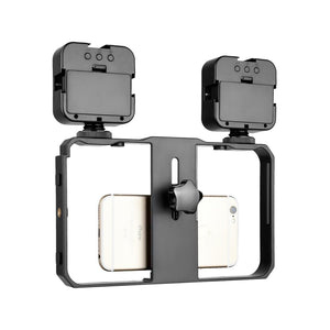 Vlogging Live Broadcast Smartphone Video Rig with LED Selfie Light & Stabilizer Handle