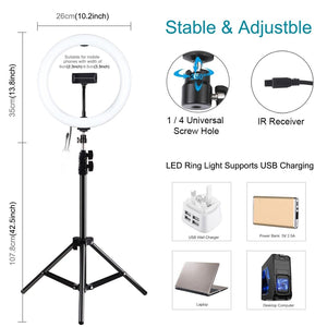 10.2 RGBW LED Ring Light Kit with 1.1M Tripod, Remote, Ball Head, and Phone Clamp