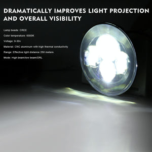 7 Inch Round LED Headlight | H4 / H13 | DC 9-30V | 4000Lm | 6000K | 40W | Jeep Wrangler