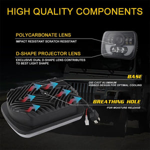 7" Square LED Headlight | 35W | 4000LM | 6000K + Amber | Car, Truck, Work Light, Spotlight