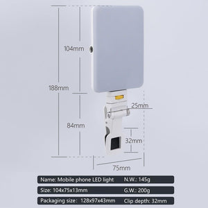 Rechargeable Clip Fill Light | 60 LEDs | 3 Light Modes | Front & Back Clip | A Type Blue - B Type White