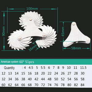 60° Stainless Steel Thread Gauge | 51 Pieces