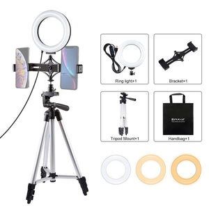 Live Broadcast Dual Phone Bracket & 6.2 Inch LED Ring Light Kit with Tripod Mount