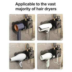 Wall Mounted Holder for Dyson Hair Dryer | Bathroom Storage Rack | Simple Black | Upgrade Black