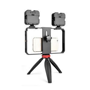 Vlogging Live Broadcast LED Selfie Light Video Rig with Smartphone Handle & Tripod