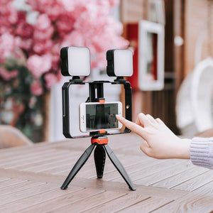 Vlogging Live Broadcast LED Selfie Light Video Rig with Smartphone Handle & Tripod