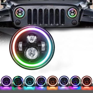 7 Inch Round LED Angel Eye Headlight | Colorful DRL | Car & Motorcycle