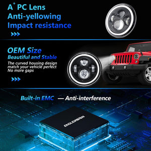 7 Inch Round LED Angel Eye Headlight | Colorful DRL | Car & Motorcycle