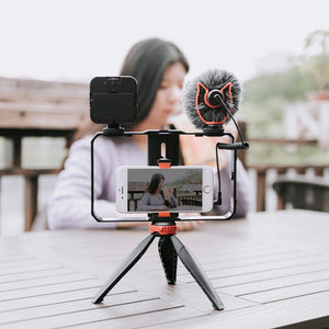 Vlogging Video Rig with LED Light, Mic & Tripod