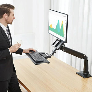 Sit-Stand Workstation | Ergonomic Monitor Holder | Foldable Keyboard Tray | 19-27" Full Motion