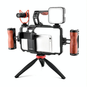 Vlogging Video Rig | Smartphone Compatible | LED Light & Microphone | Live Broadcast Setup