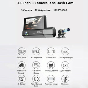 1080P HD Multi-Language Driving Recorder with 3 Lenses