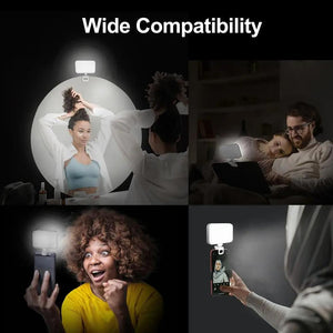 Rechargeable Clip - On Selfie Light with 66 LEDs | 3 Modes for Phone, Laptop & Tablet | Black | White