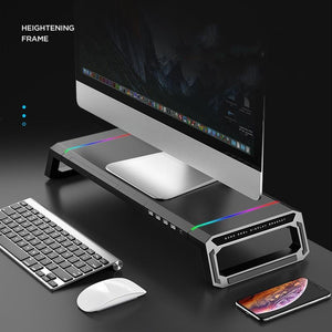 Foldable Laptop Stand with RGB Lighting & USB Expansion | Monitor Rack | Moonlight White