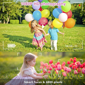 180° Flip-Screen Cartoon Digital Camera with Stand | 2.4" | 1080p HD | Violet