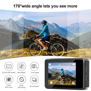 Outdoor Waterproof Dual-Screen WiFi Sports Camera with Anti-Shake HD Video