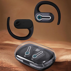 Stereo Wireless Earphones | Hanging Ear | With Charging Case | Black