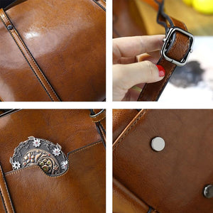 Stylish All-Match Leather Handbag | Wax Finish | Wine Red