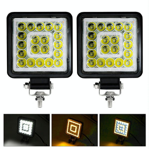 1 Pair LED Work Lights | 4" Square | Double Circle Angel Eye | Black