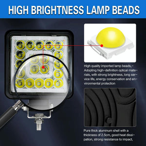 1 Pair LED Work Lights | 4" Square | Double Circle Angel Eye | Black