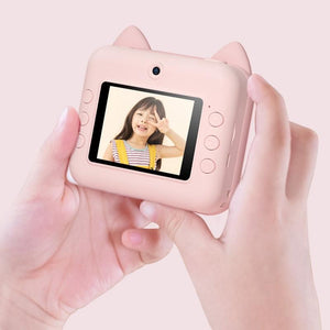 Children's Instant Camera with Dual-Lens & Mini Print | Green Dinosaur | Pink Cat | 16GB