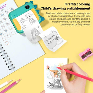 Children's Instant Camera with Dual-Lens & Mini Print | Green Dinosaur | Pink Cat | 16GB