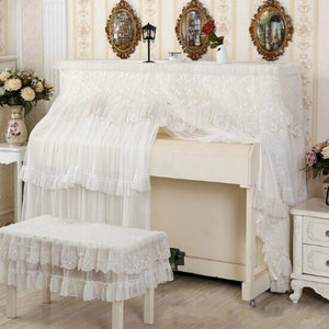 White Lace Piano Dust Cover | Embroidered Full Size Double Seats | 153x33x120