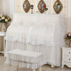 White Lace Piano Dust Cover | Embroidered Full Size Double Seats | 153x33x120